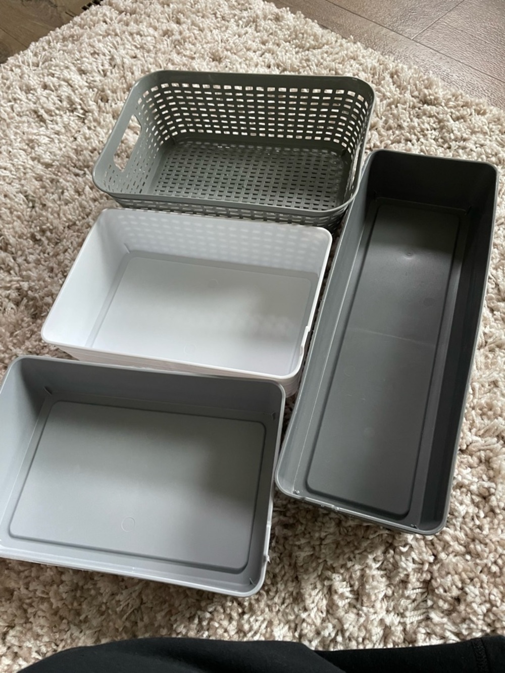 Set of Plastic Storage Bins - Gray & White